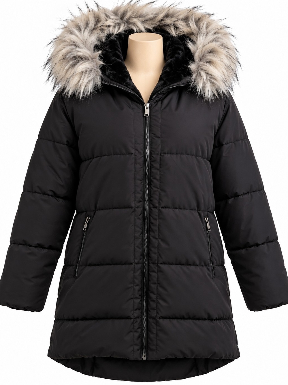 Infinity New York Women’s XXL Black Faux Fur Lined Hooded Puffer Coat Winter
